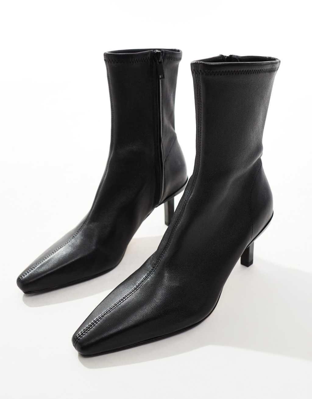 & Other Stories leather heeled ankle boots with pointed toe in black Product Image