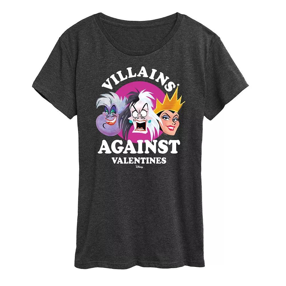 Disney Villains Ursula, Cruella & Evil Queen Women's Against V Day Graphic Tee, Size: Medium, Heather Grey Product Image