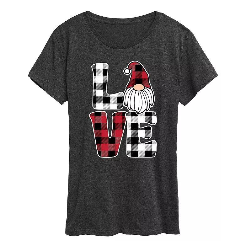 Women's Love Gnome Plaid Graphic Tee, Size: Large, Heather Grey Product Image