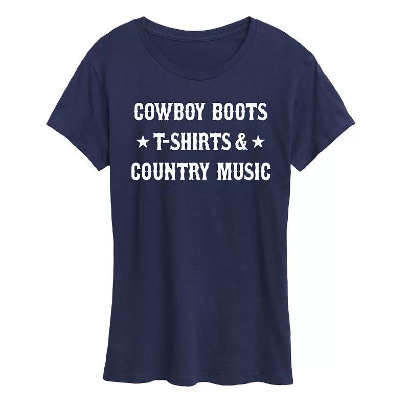 Women's Cowboy Boots And Music Graphic Tee, Size: Large, Blue Product Image