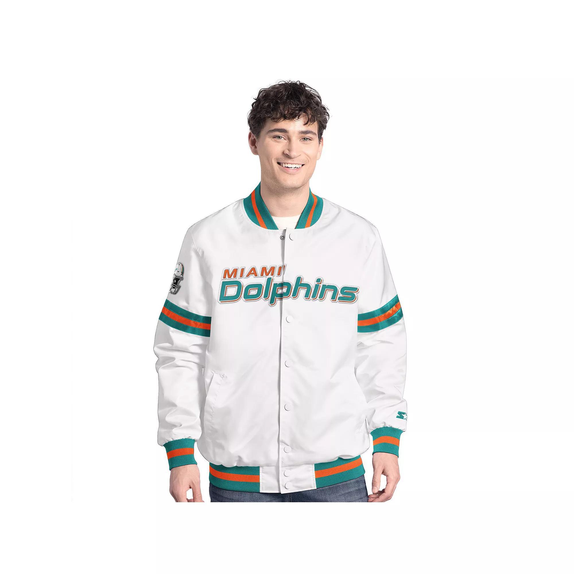 Men's Starter White Miami Dolphins Scout Full-Snap Varsity Jacket,  Product Image