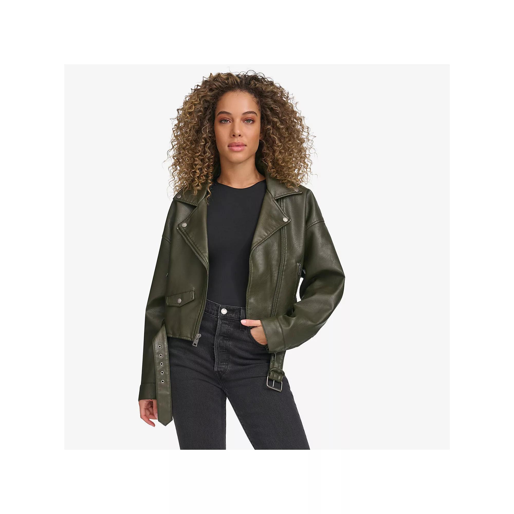 Women's Levi's® Cropped Faux Leather Moto Jacket, Size: Medium, Green Product Image