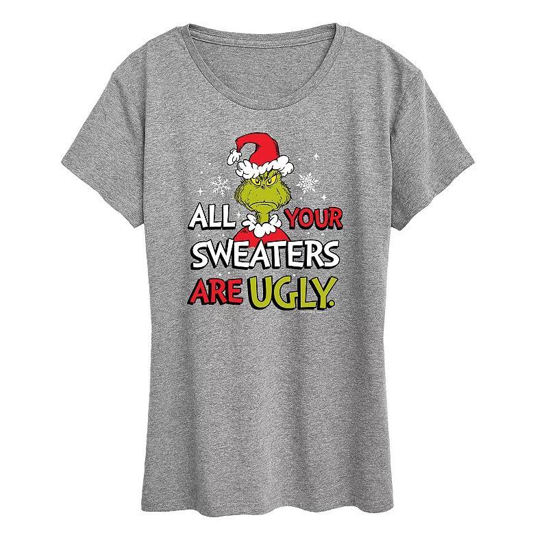 Womens Dr. Seuss The Grinch Sweaters Are Ugly Graphic Tee, Girls Grey Gray Product Image