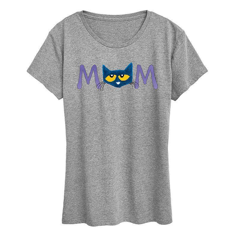 Women's Pete the Cat Face Mom Graphic Tee, Size: Small, Grey Gray Product Image