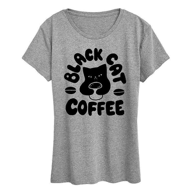 Women's Black Cat Coffee Graphic Tee, Girl's, Size: XXL, Grey Green Product Image