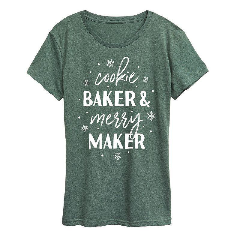 Plus Cookie Baker And Merry Maker Graphic Tee, Women's, Size: 1XL, Grey Green Product Image