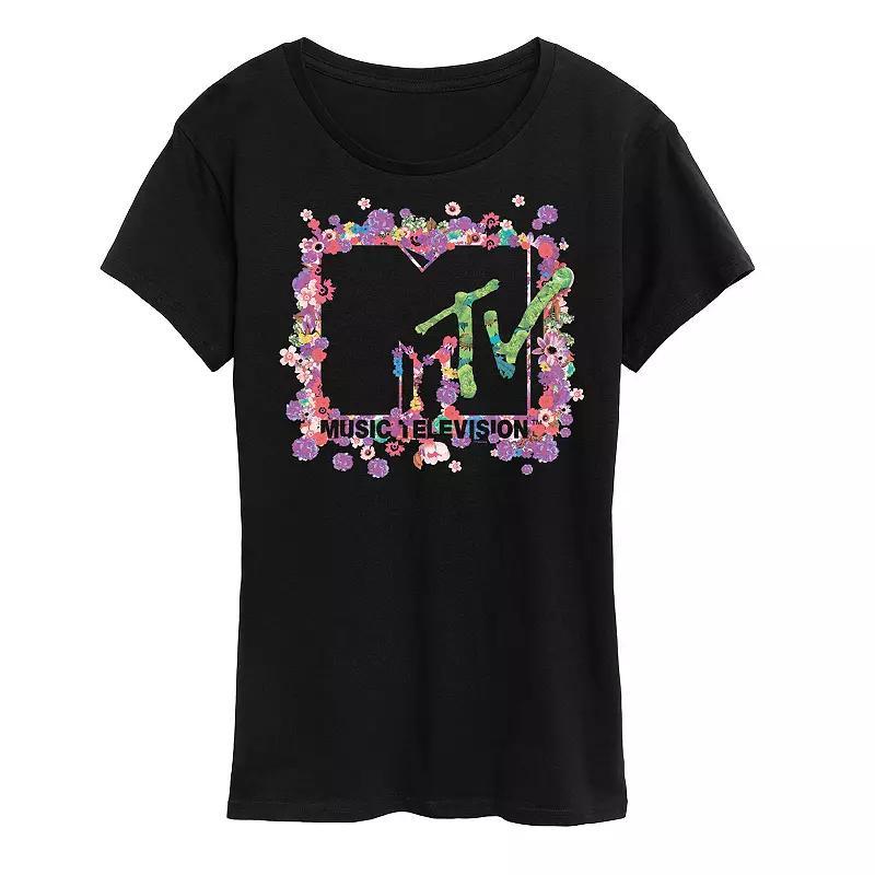 Women's MTV Floral Logo Graphic Tee, Size: Small, Black Product Image