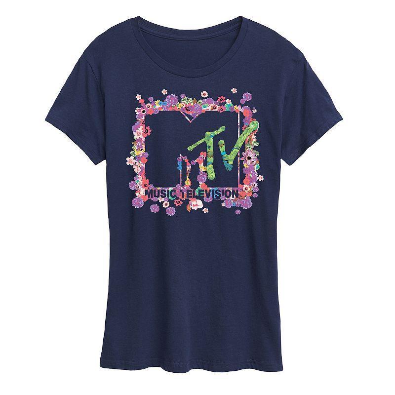 Women's MTV Floral Logo Graphic Tee, Size: Small, Black Product Image