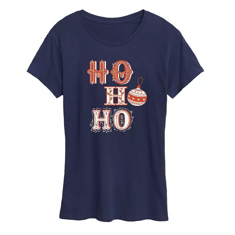 Women's "Ho Ho Ho" Vintage Christmas Graphic Tee, Girl's, Size: Small, Blue Product Image