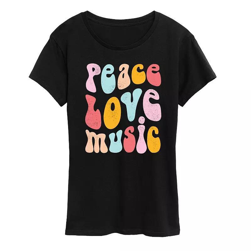 Women's Peace Love Music Distressed Graphic Tee, Size: XXL, Blue Product Image