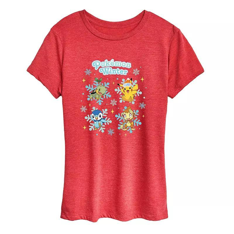 Womens Pokemon Winter Characters Tee Grey Red Product Image