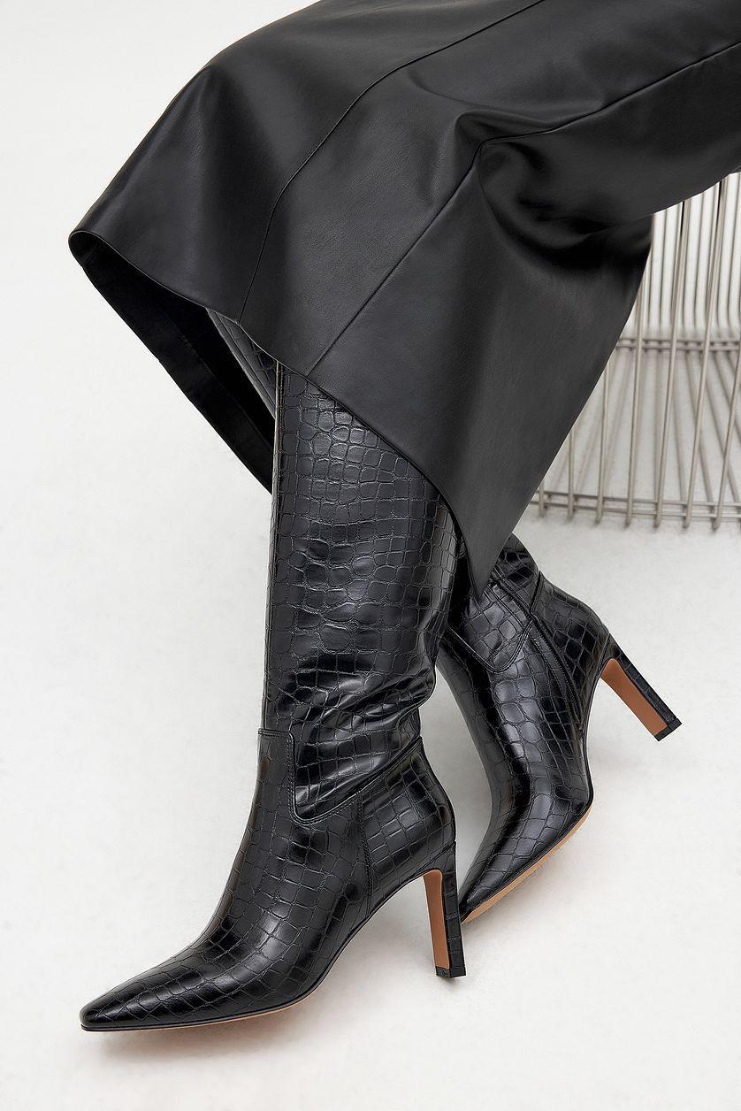 Squared Toe Croc Pattern Boots Product Image