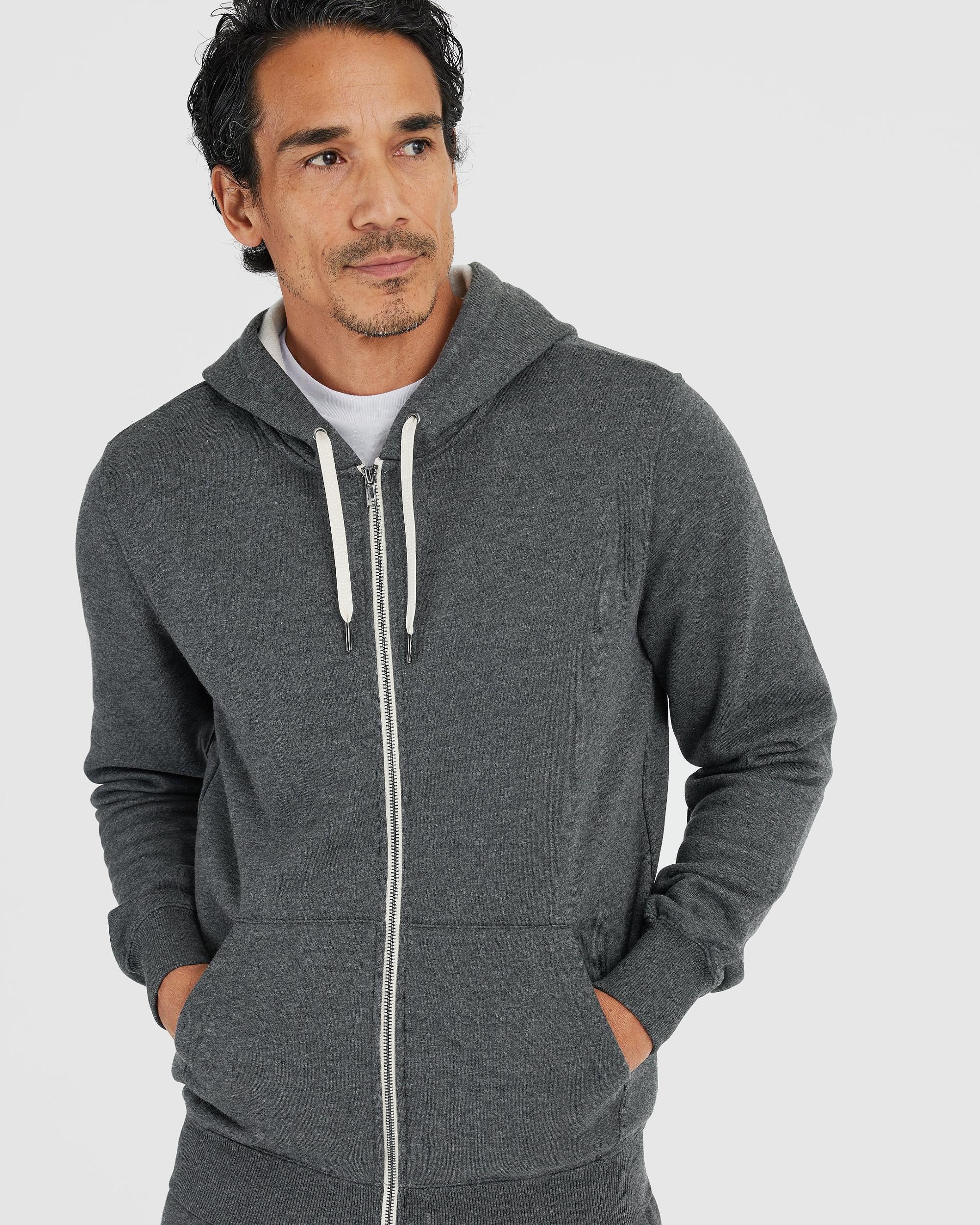 Charcoal Heather Gray Fleece French Terry Zip Hoodie Product Image