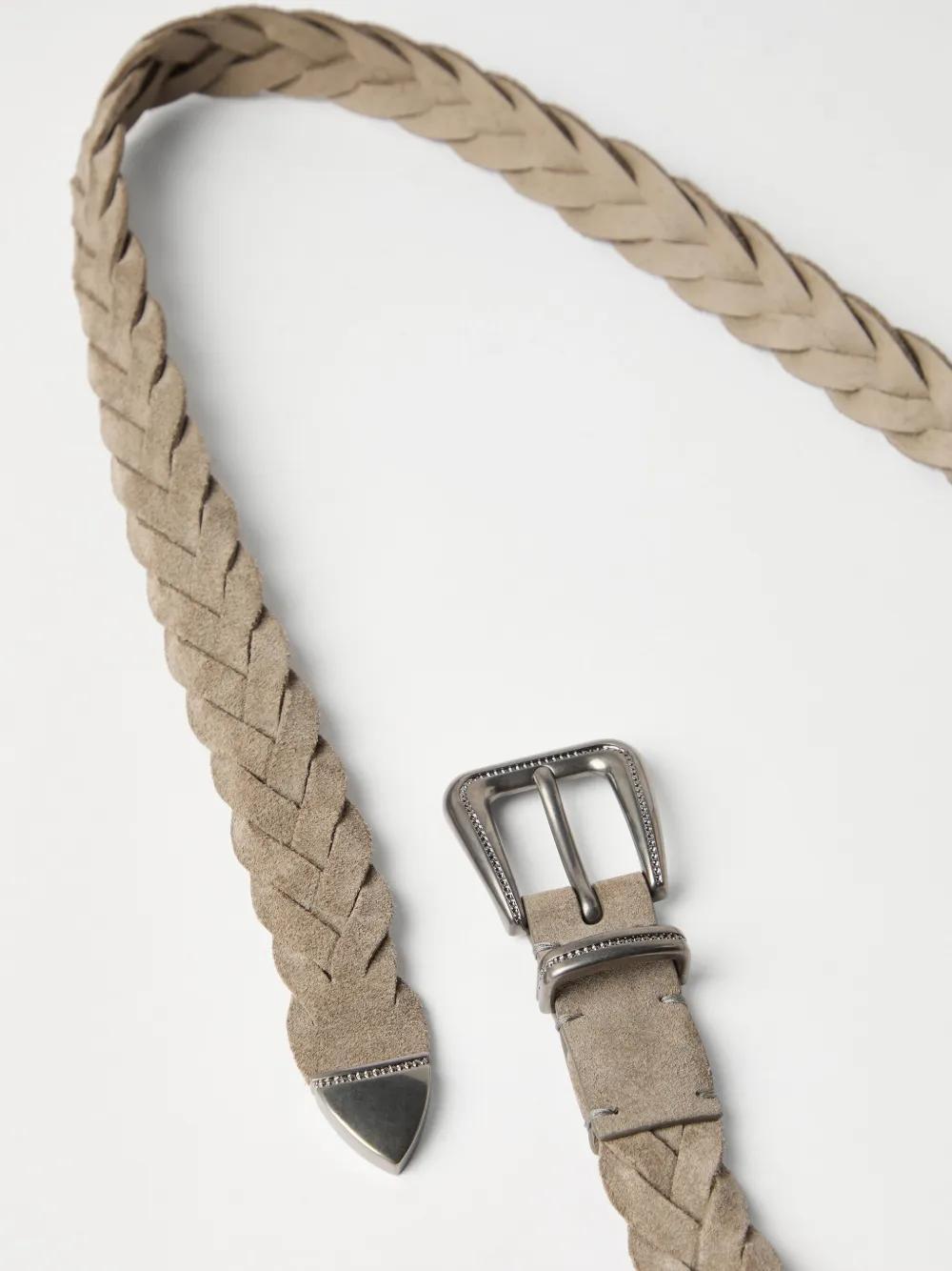 BRUNELLO CUCINELLI Braided Leather Belt In Light Grey Product Image