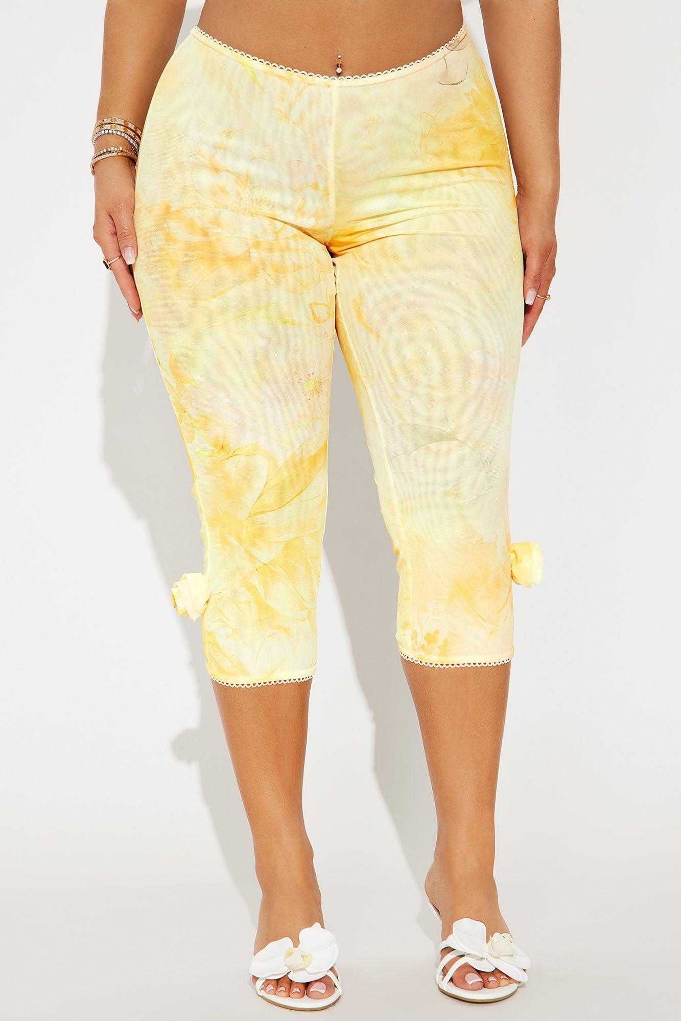 Floria Mesh Capri Legging - Yellow Product Image