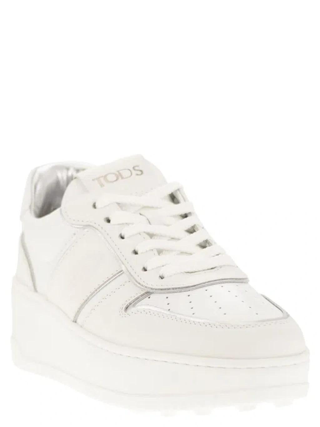 TOD'S Leather Platform Sneakers In White Product Image