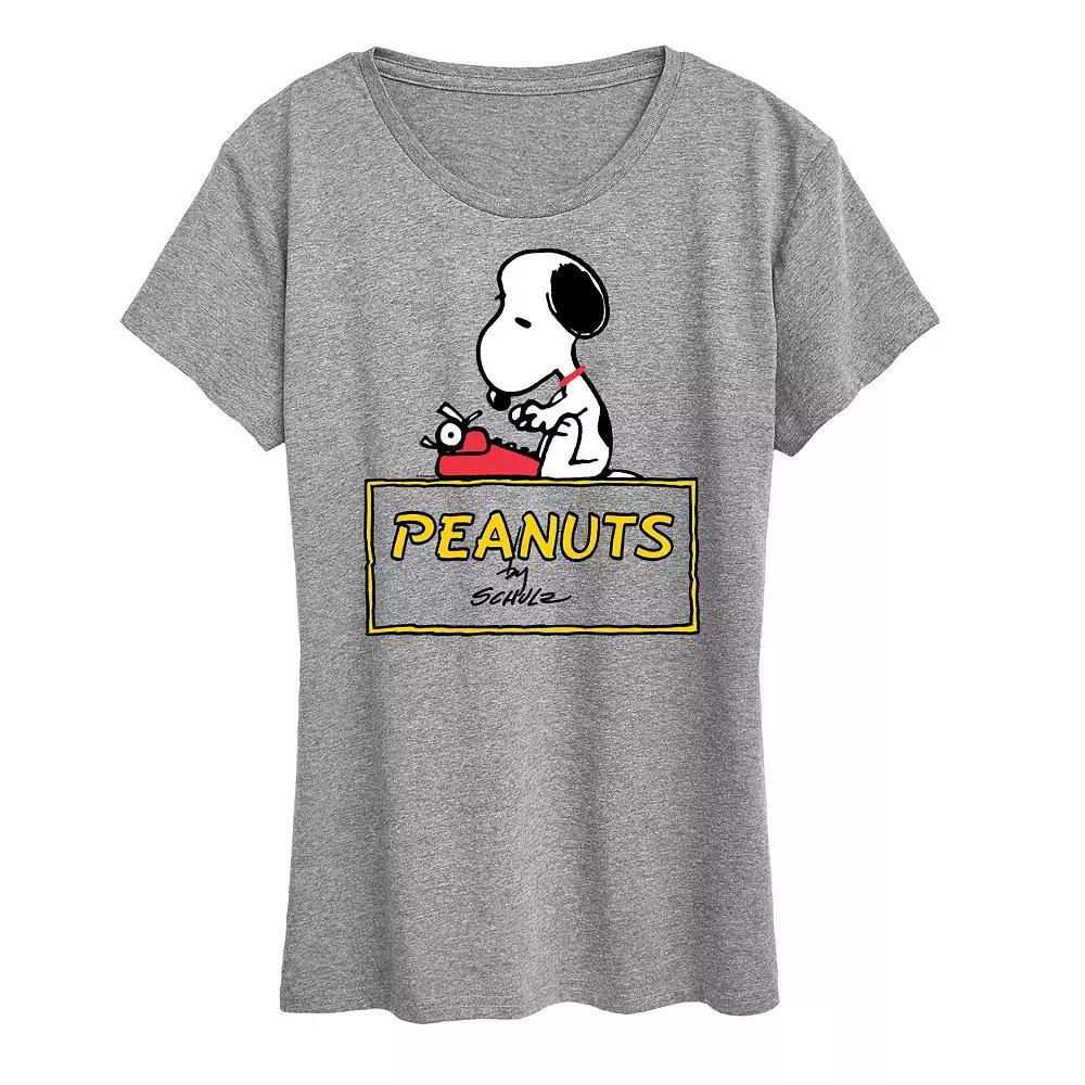 Women's Peanuts Snoopy Typing Logo Graphic Tee, Girl's, Size: Medium, Grey Gray Product Image