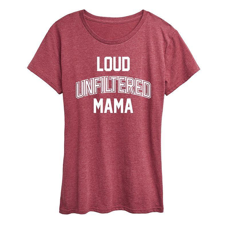 Womens Loud Unfiltered Mama Graphic Tee Grey Dark Red Product Image