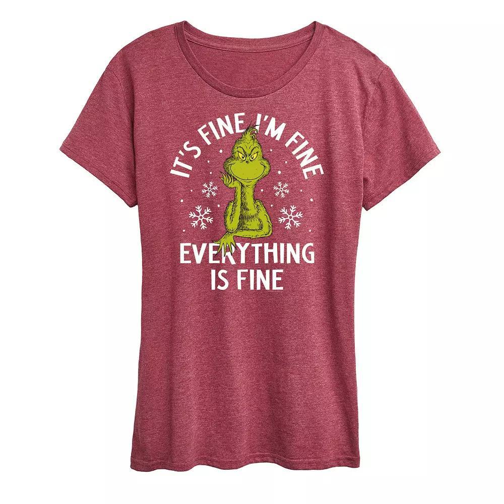 Women's Dr. Seuss Grinch It's Fine I'm Fine Graphic Tee, Size: Small, Grey Product Image