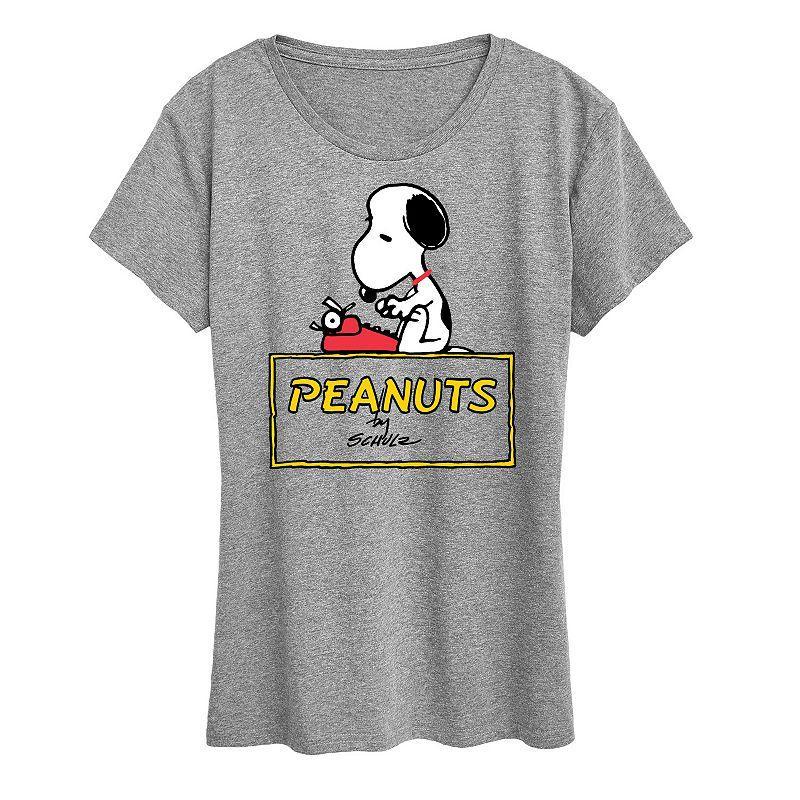 Women's Peanuts Snoopy Typing Logo Graphic Tee, Girl's, Size: Medium, Grey Gray Product Image