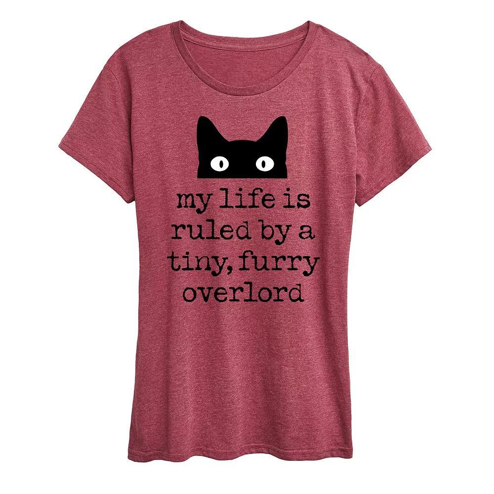 Women's Life Ruled By Tiny Overlord Cat Graphic Tee, Girl's, Size: XXL, Grey Red Product Image