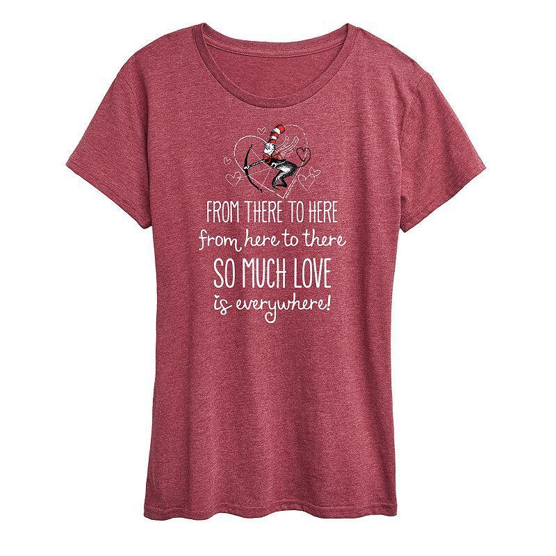 Women's Dr. Seuss Love Is Everywhere Graphic Tee, Size: XL, Grey Dark Red Product Image