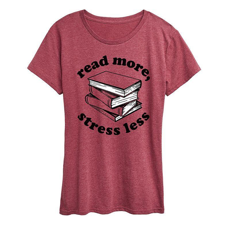 Womens Read More Stress Less Graphic Tee, Girls Grey Wine Product Image