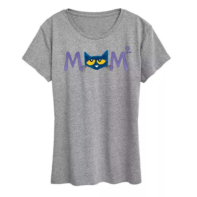 Womens Pete the Cat Face Mom Squared Graphic Tee Grey Gray Product Image