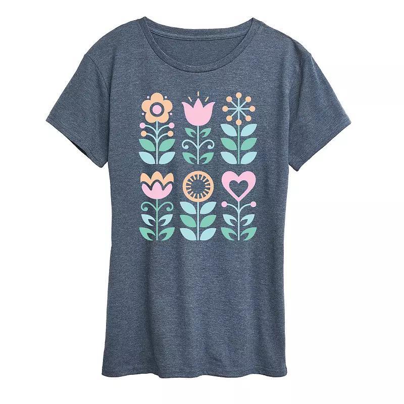 Women's Scandinavian Flowers Oversized Tee, Size: XL, Heather Grey Product Image