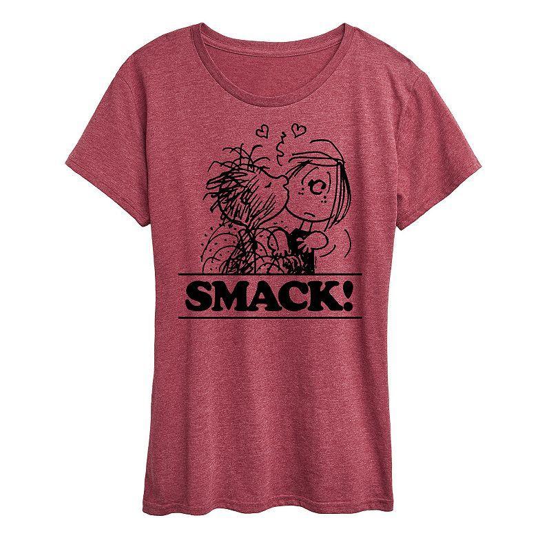 Womens Peanuts Smack Graphic Tee Grey Red Product Image