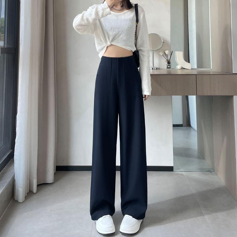 High Rise Plain Wide Leg Suit Pants Product Image