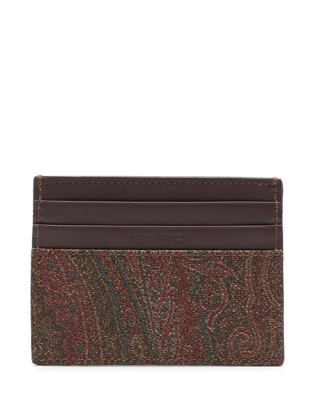 ETRO Logo-embroidered Cotton-blend Cardholder In Brown Product Image