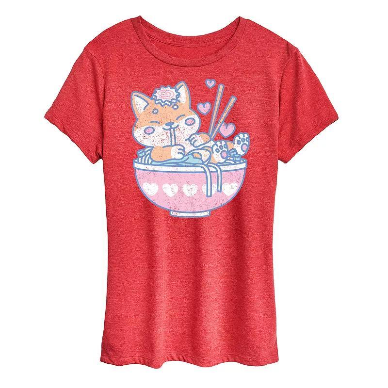 Women's Kawaii Ramen Shiba Inu Graphic Tee, Size: XXL, White Product Image