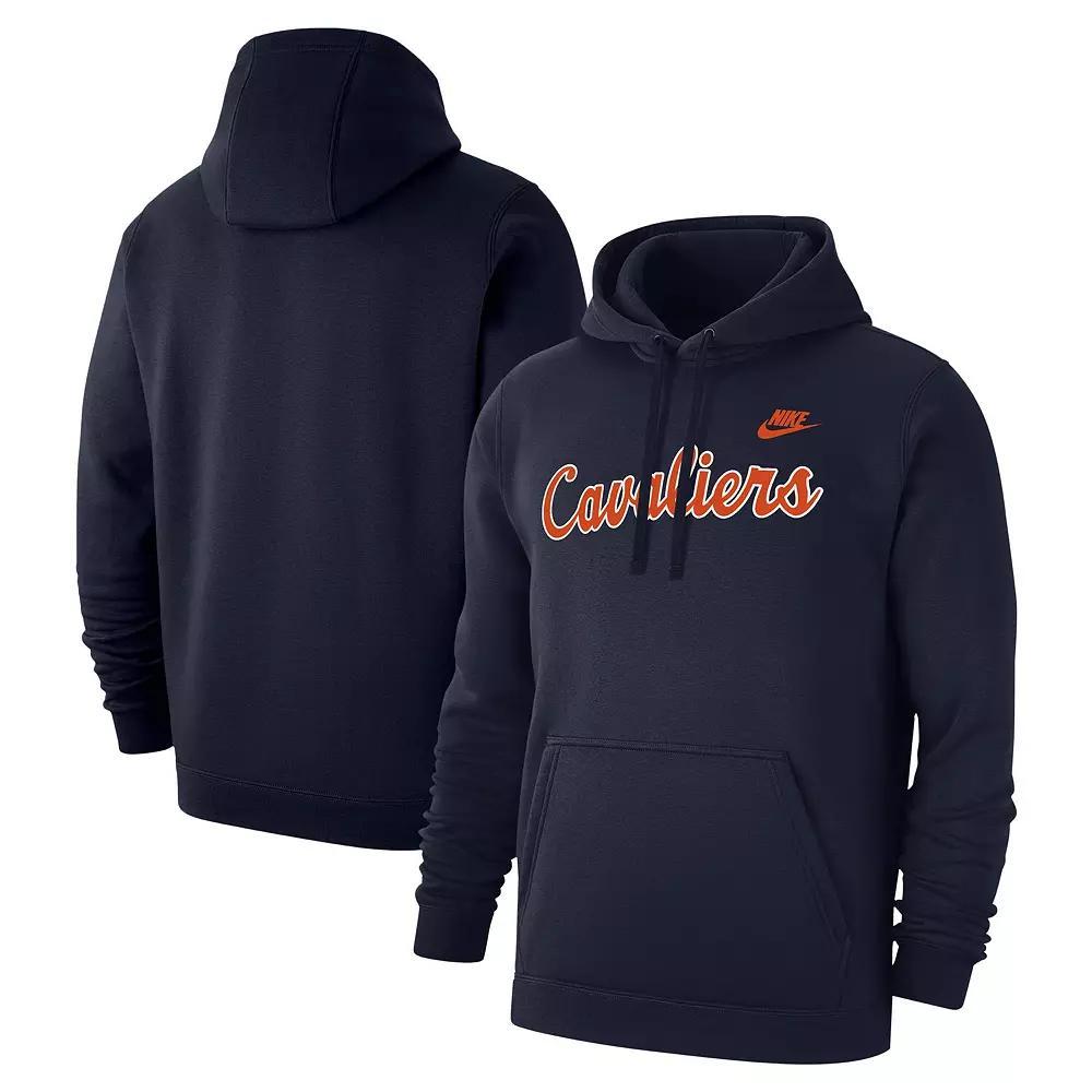 Men's Nike Navy Virginia Cavaliers Vintage Script Club Fleece Pullover Hoodie,  Product Image