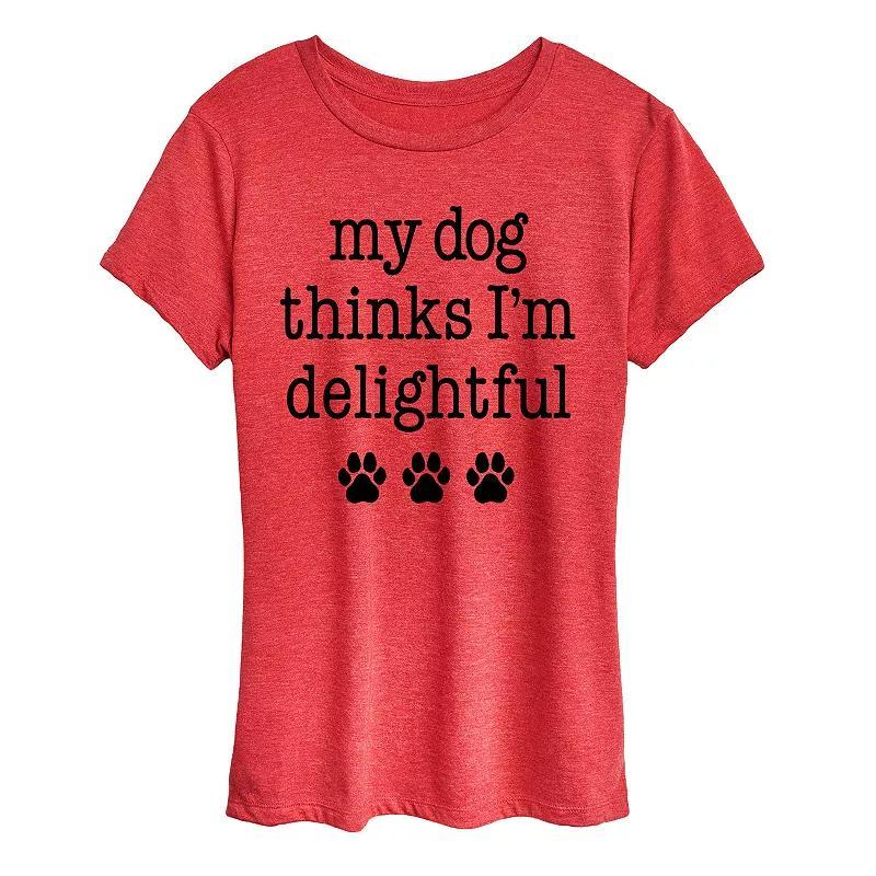 Womens Dog Thinks Im Delightful Graphic Tee, Girls Grey Red Product Image