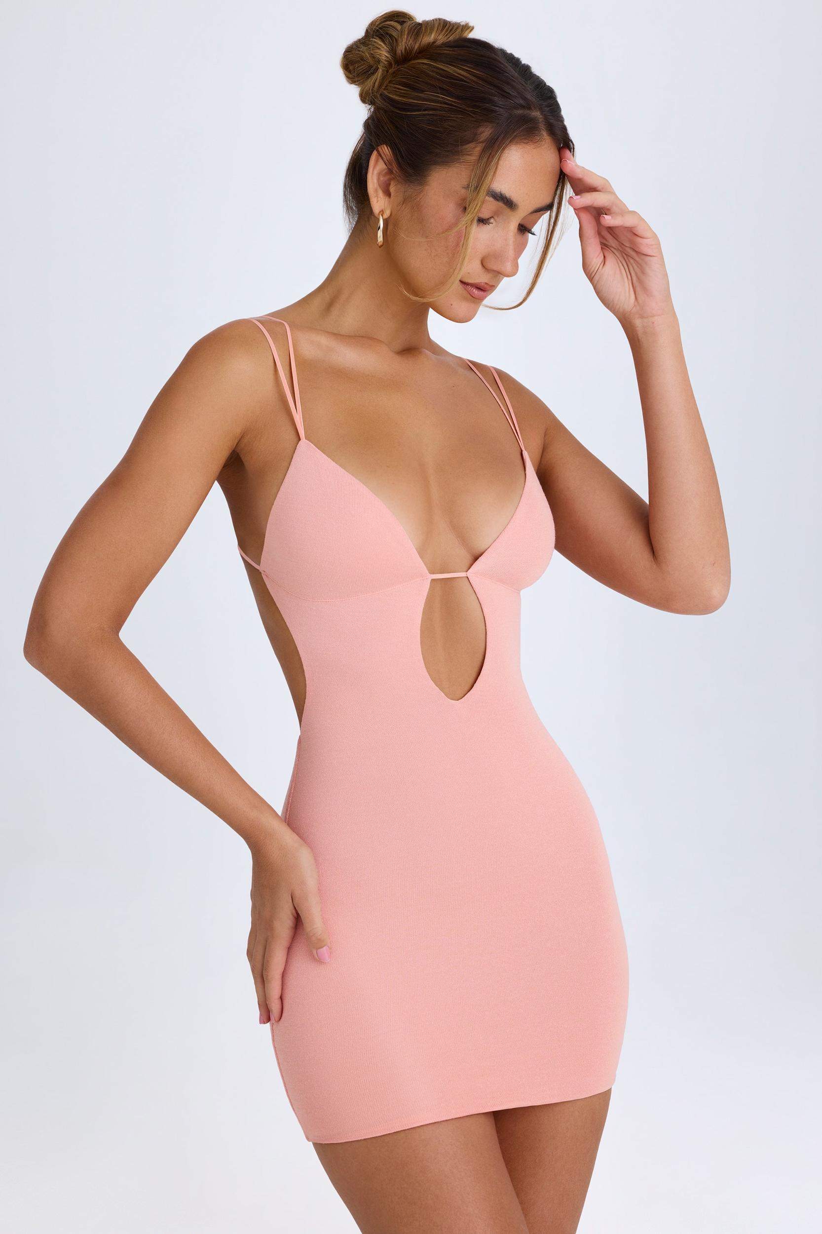 Cut-Out Open-Back Mini Dress in Apricot Pink Product Image