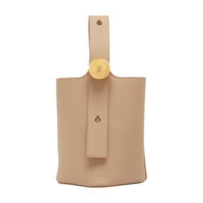 LOEWE Mini Leather Pebble Bucket Bag In Beige Product Image