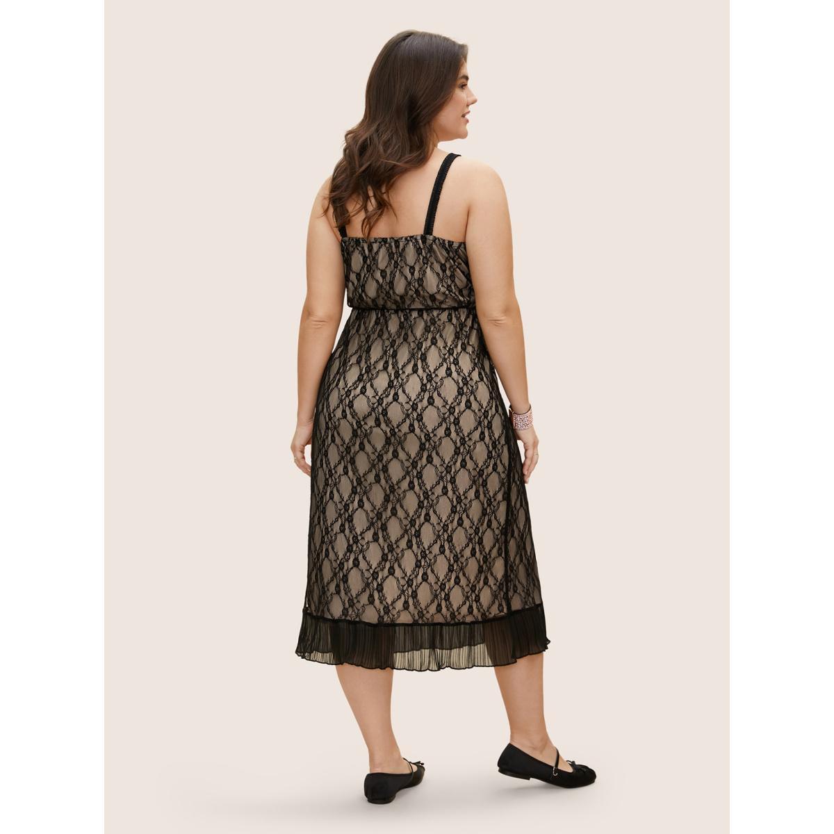 Plus Size Crochet Lace Mesh Bowknot Midi Dress Black Women Cocktail Woven ribbon&lace trim Non Sleeveless Curvy BloomChic 14-16/1X Product Image