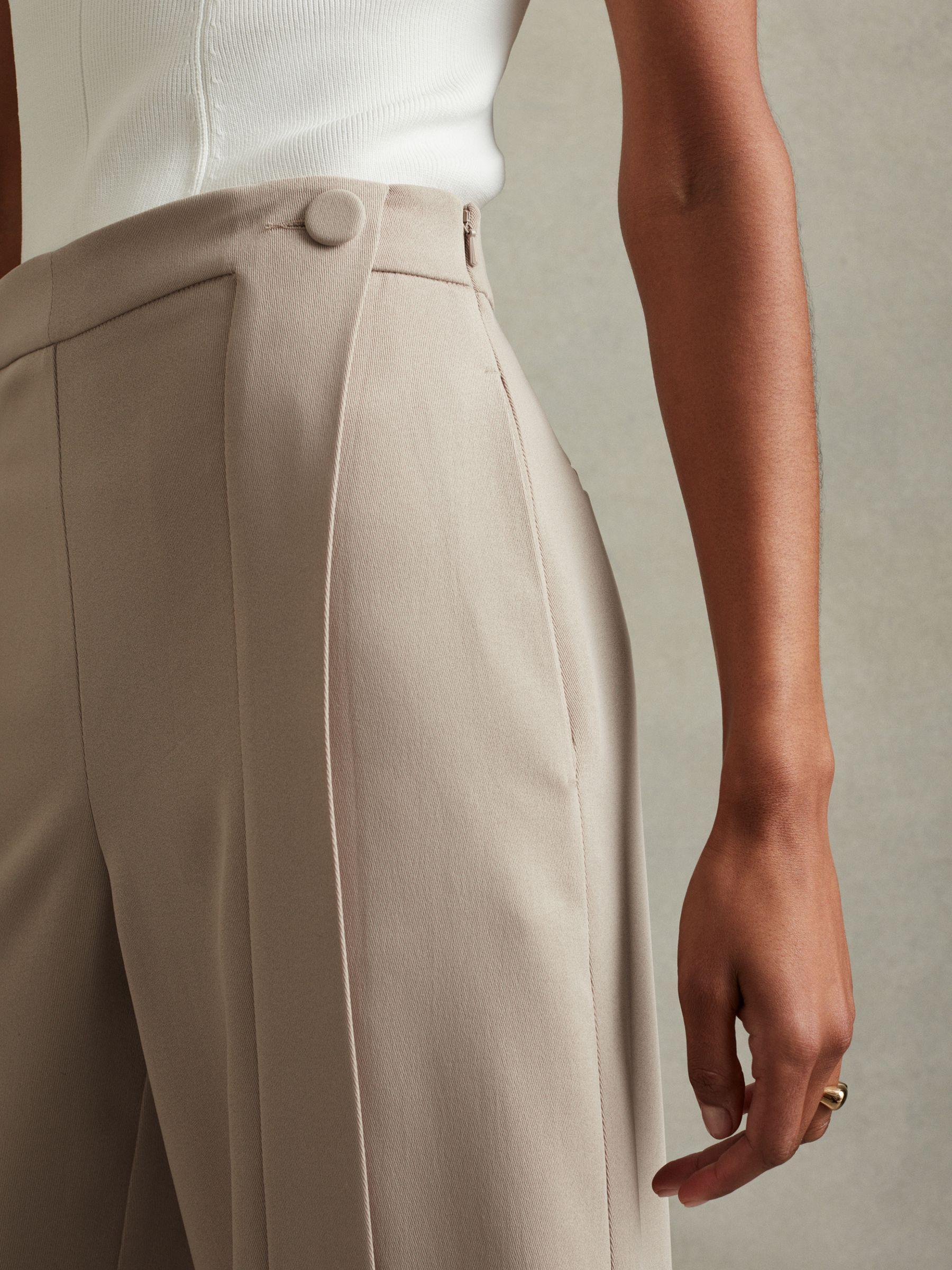 Button-Front Wide Leg Trousers in Stone Product Image