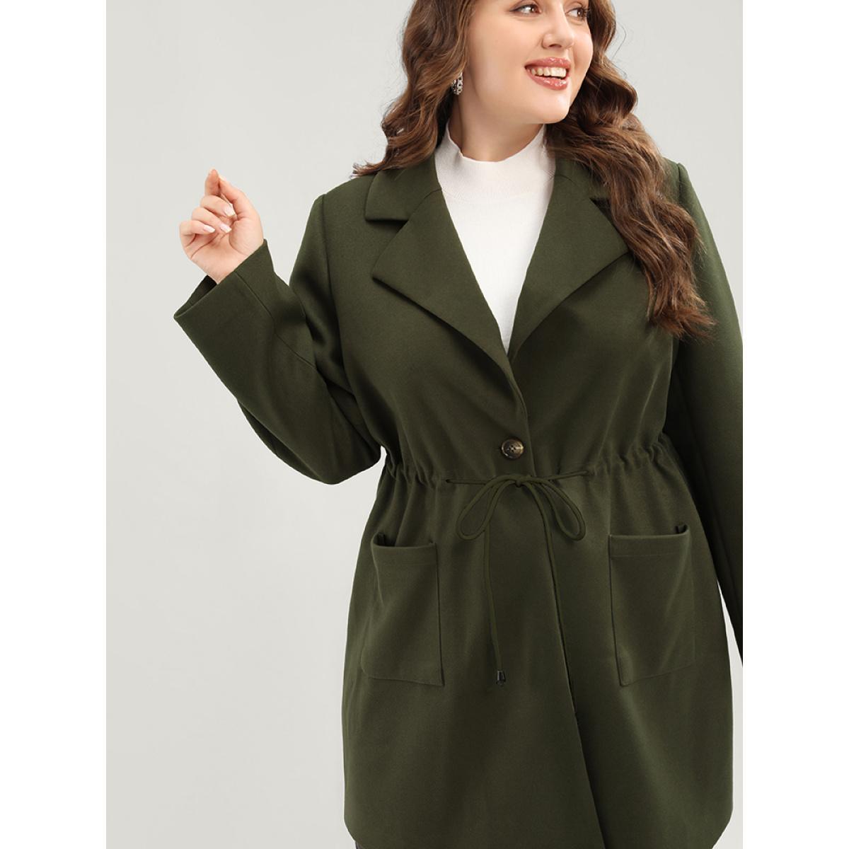 Plus Size Solid Button Up Pocket Drawstring Shirt Collar Coat Women ArmyGreen Casual Ladies Dailywear Winter Coats BloomChic 10/M Product Image