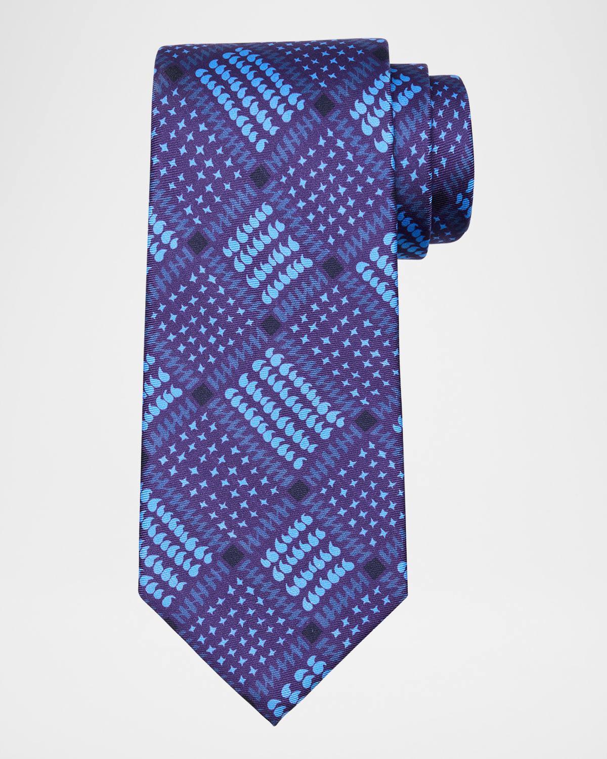 Mens Grid-Printed Silk Tie Product Image