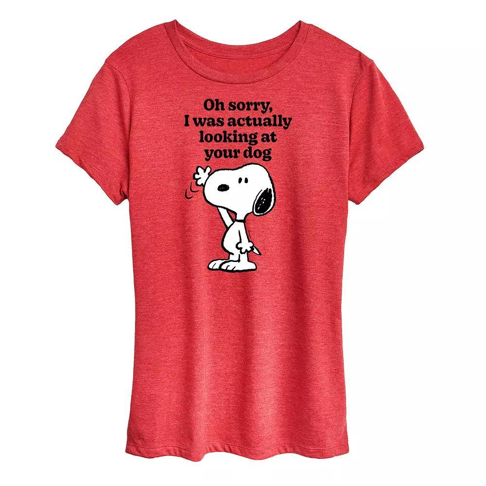 Women's Peanuts Snoopy Looking At Your Dog Graphic Tee, Size: XXL, Grey Gray Product Image