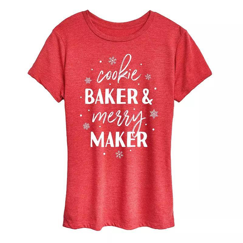 Womens Cookie Baker And Merry Maker Graphic Tee, Girls Grey Red Product Image