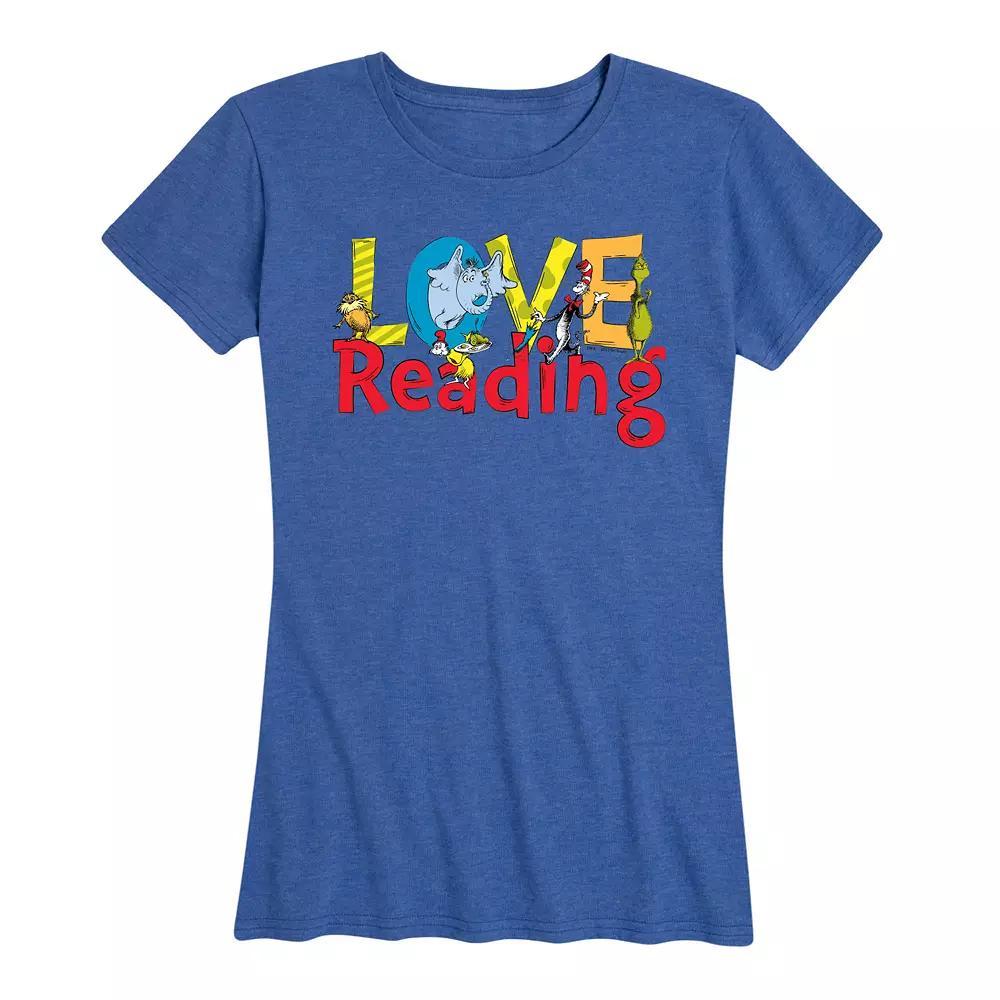 Women's Dr. Seuss Love Reading Graphic Tee, Size: Large, Grey Royal Blue Product Image