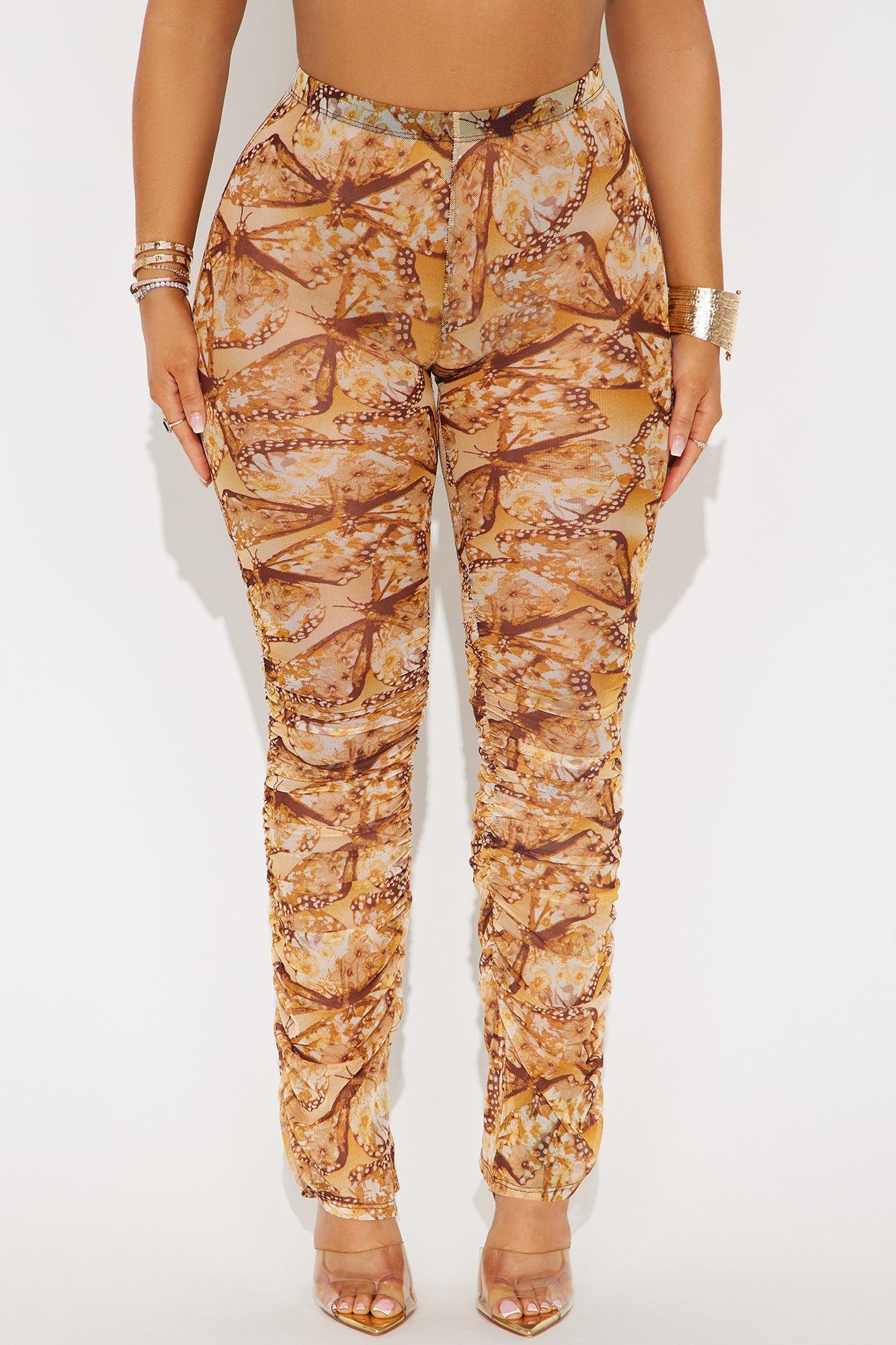 Stella Butterfly Mesh Stacked Legging - Brown/combo Product Image