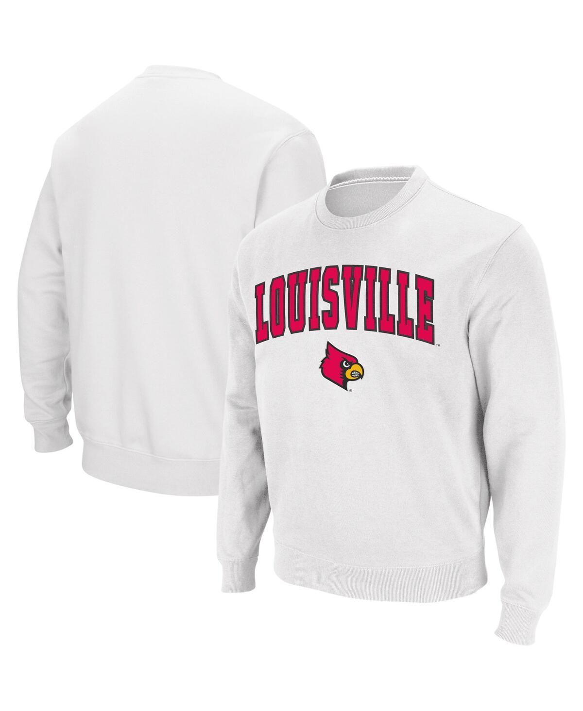 Men's Colosseum White Louisville Cardinals Arch & Logo Crew Neck Sweatshirt, Size: Small Product Image