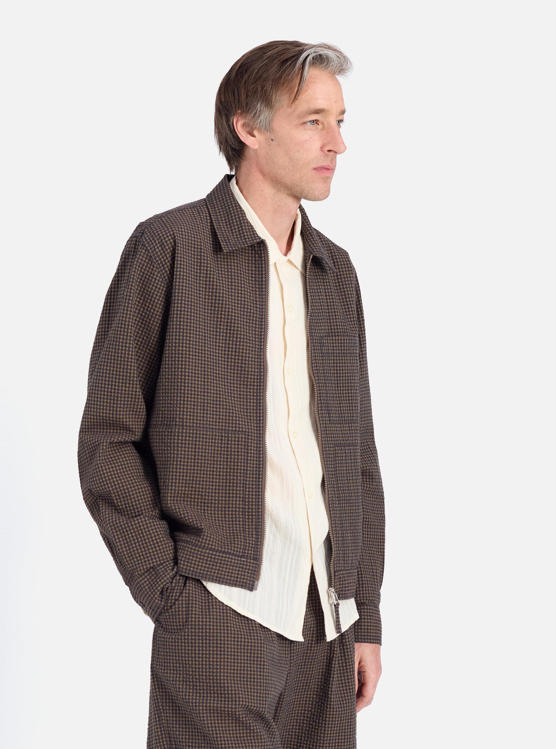 Universal Works Zip Uniform Jacket in Navy Japanese Seersucker Product Image