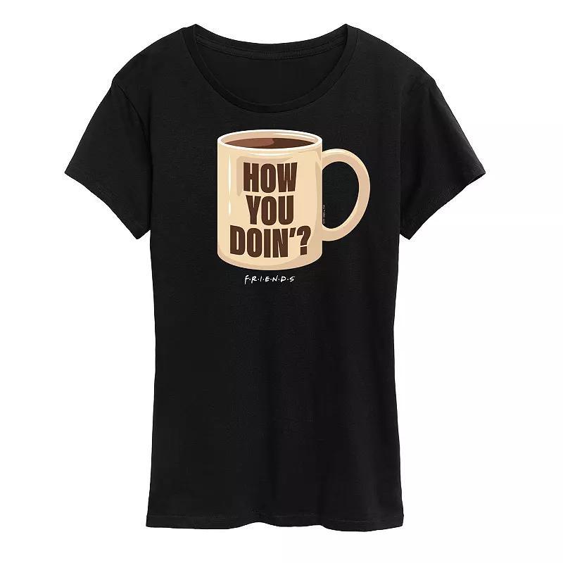 Women's Friends How You Doin' Coffee Mug Graphic Tee, Girl's, Size: Large, Grey Blue Product Image