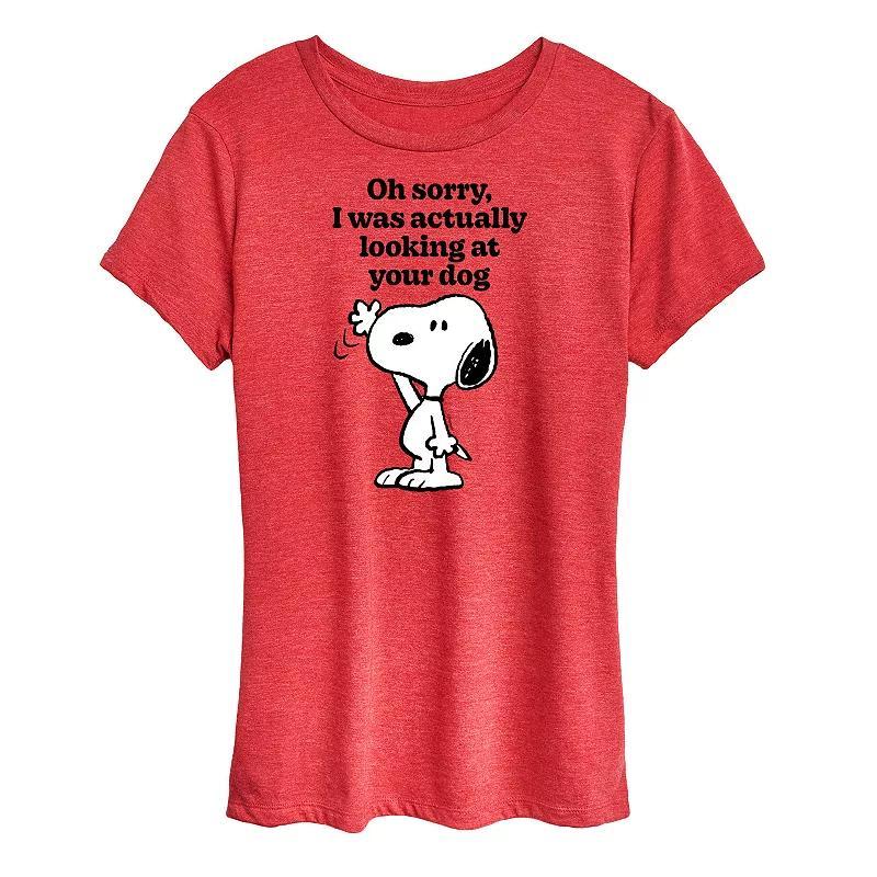 Women's Peanuts Snoopy Looking At Your Dog Graphic Tee, Size: XXL, Grey Gray Product Image