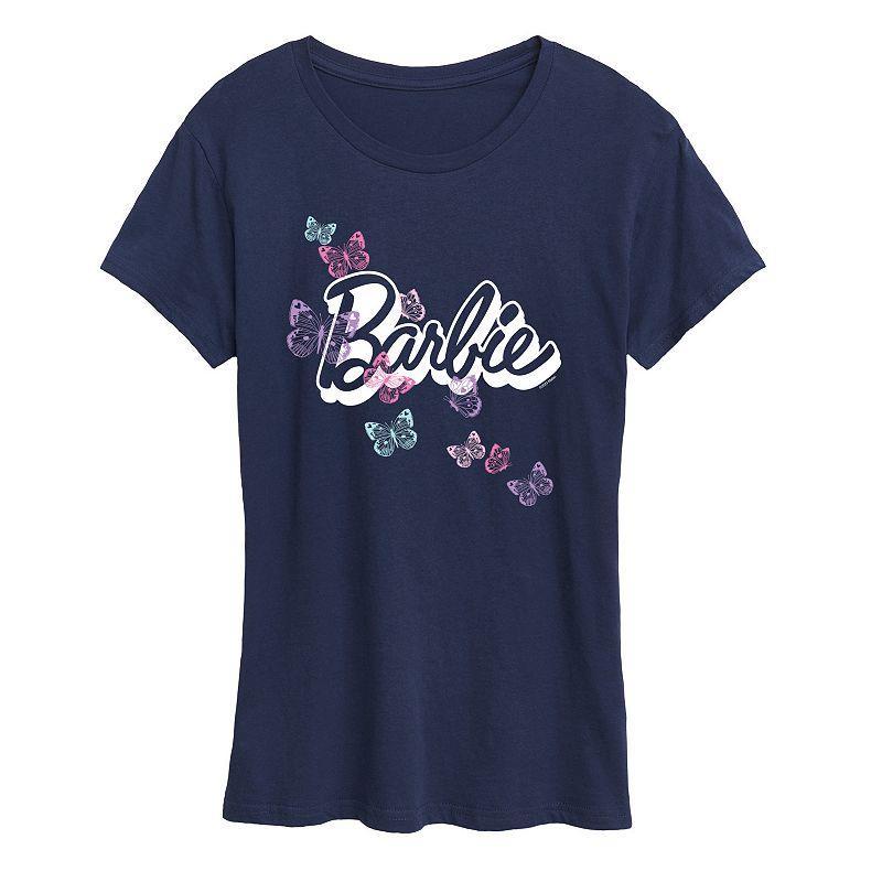 Womens Barbie Butterfly Logo Graphic Tee, Girls Grey Royal Blue Product Image